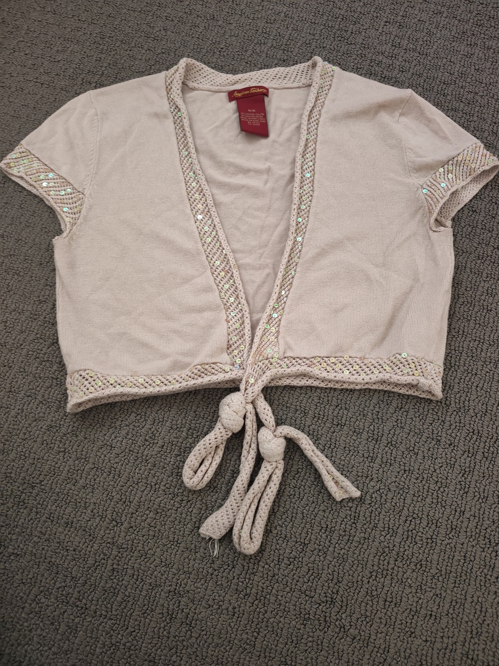 American Exchange Beige Color Knit Top with Front Bow Tie